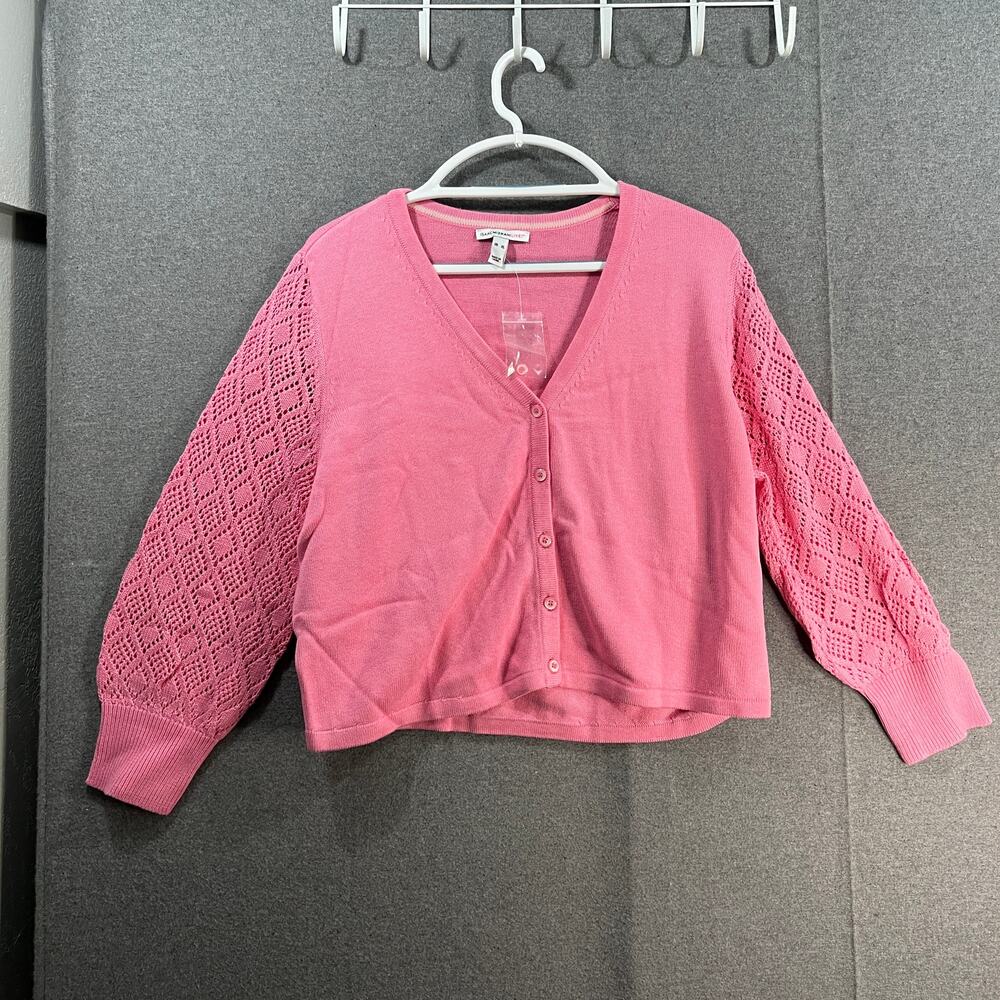 Isaac Mizrahi Live! Puff Sleeve Sweater Cardigan Candy Pink SIze X-Large